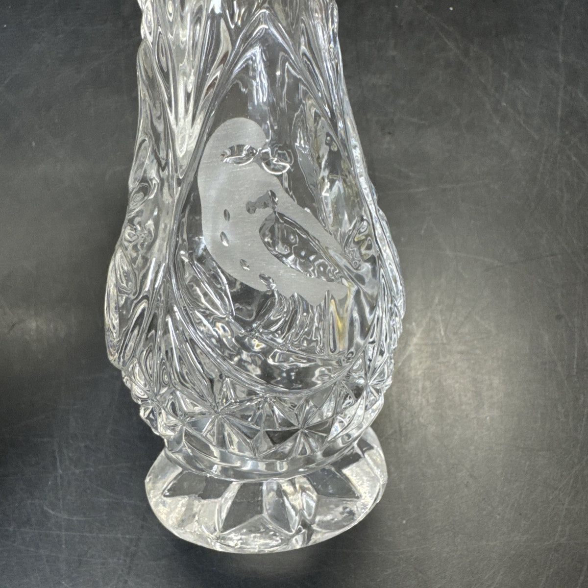 Hofbauer Collection Lead Crystal Vase With Bird 5 1/3” Tall