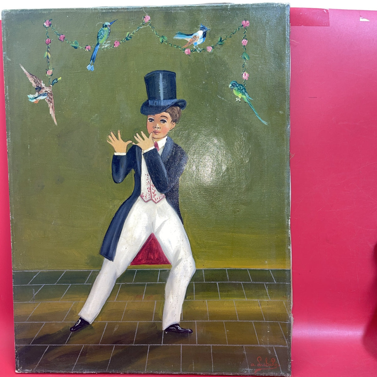Painting by Agapito Labios "Boy with Birds”